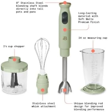 Beautiful 2-Speed Immersion Blender that includes a Chopper &amp Measuring Cup by Drew Barrymore (Sage Green)