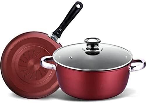 Non-Stick Cookware Set Induction-Compatible Frying Pan Soup Pot Milk Pot Casserole Wok with Anti-Scalding Handle Visible Lid