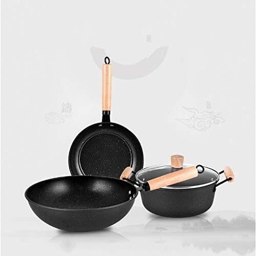 Three-Piece Non-Stick Medical Stone Cookware Set with Wok Frying Pan &amp Soup Pot for Induction Cooker