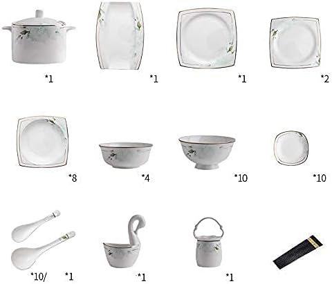 Dinnerware Set Nordic Light Luxury Phnom Penh Soup Pot/Plates Ceramic Plates and Sets for Restaurant and Wedding Gifts/Bone China Dinner Set (G)