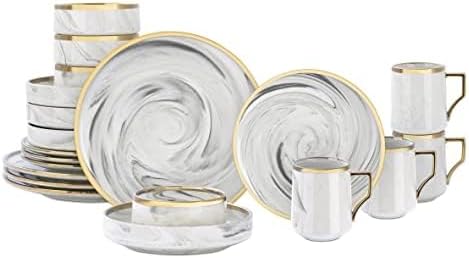 Fine China Artisan Marbled 20pc Dinner Set Grey