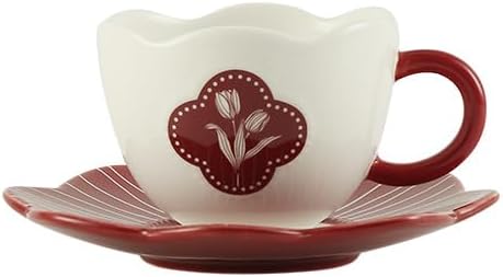 Red Tulip Ceramic Dinnerware Set 13-Piece with 4 Bowls and 4 Plates Vintage Floral Pattern Retro Style Tableware with Gift Box