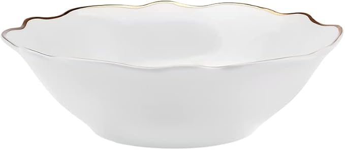KARACA Daisy Gold Wave Shape Boat 27-Piece Porcelain Crockery Set for 6 People - Serving Plates Cake Plate Bowls Deep Plate - Daily and Special Tableware