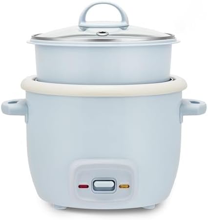 4-Cup Cooked 2-Cup Uncooked Rice Cooker &amp Food Steamer with Nonstick Ceramic &amp Pop-Up Steam Tray - Blue