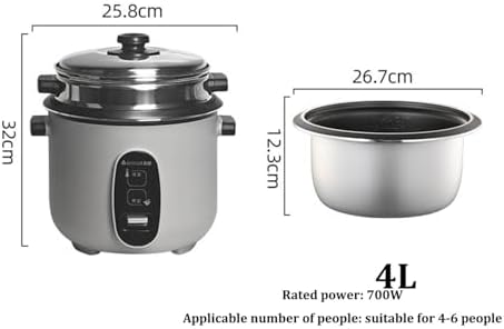 Rice Cooker with Steamer Basket Nonstick Inner Pot Keep Warm Function Includes Spatula &amp Measuring Cup 2-5L Capacity Serves 2-8 People(4L)