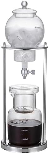 Cold Brew Drip Tower Ice Cold Brew Dripper Coffee Tower 600ml Cold Brew Drip Coffee Maker Adjustable Valve Reusable Stainless Steel Stand DIY Ice Coffee Brew Tower for Coffee and Tea