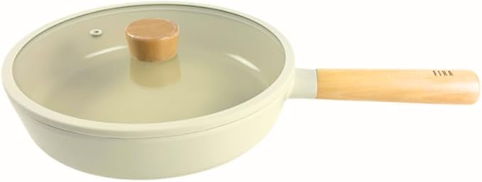 FIKA 5-Piece Nonstick Cookware Pot and Pan Set with Lid Healthy Cooking Ceramic Coated Skillet with Natural Wood Handle Induction Gas Stove Compatible Kitchenware Everyday Cooking Made in Korea