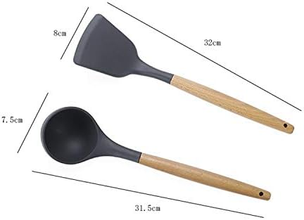 Kn082 11 in 1 Wooden Handle Silicone Kitchen Tool Set with Storage Bucket(Black) Cookware Set Cookware Picnic Boiler Cookware (Color : Pink)