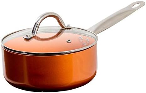 12 Piece Copper Ceramic Nonstick Cookware Set Fry Sauce Pan Casserole Fryer Insert S/Steel Spoon Spatula Ladle Slotted Turner Glass Lids Utensils