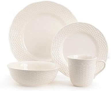 Unknown1 White 16pc Dinner Set Textured Casual Modern Contemporary Round Stoneware 16 Piece Dishwasher Safe Microwave