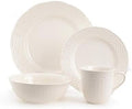 Unknown1 White 16pc Dinner Set Textured Casual Modern Contemporary Round Stoneware 16 Piece Dishwasher Safe Microwave
