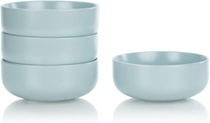 Everything Kitchens Modern Flat Dinnerware Collection (Stone Gray &amp Dusty Blue 8-Piece Bowl Set)