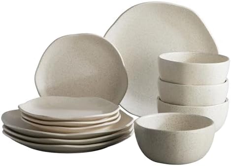 Corona Dinnerware Set 12– piece Plates and Bowls Set Ceramic Sets for 4 Microwave and Dishwasher Safe Orion Reactive Glaze