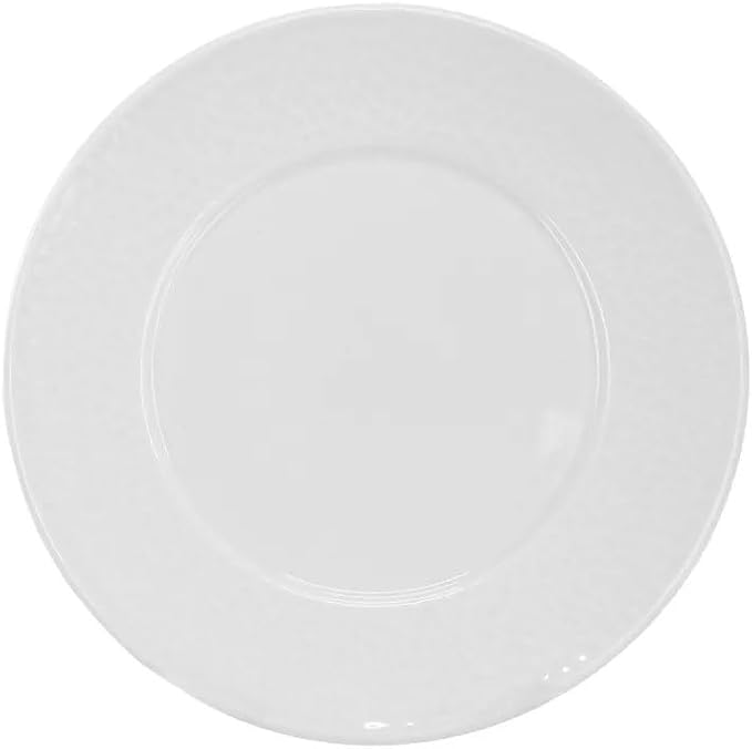 16-Piece White Porcelain Dinnerware Set – Double Bowl Plates Microwave &amp Dishwasher Safe Textured Design Tableware for Elegant Dining