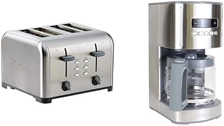 Koolatron Kenmore 4-Slice Toaster Stainless Steel + Kenmore Coffee Maker 12 cup Drip Coffee Machine Stainless Steel