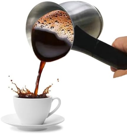 Sanpyl Electric Turkish Coffee Maker Stainless Steel Turkey Coffee Pot Arabic Greek Coffee 600ml 600W Coffee Tea Milk Heating Kettle Removable Anti Scald Handle 5-6 Cups