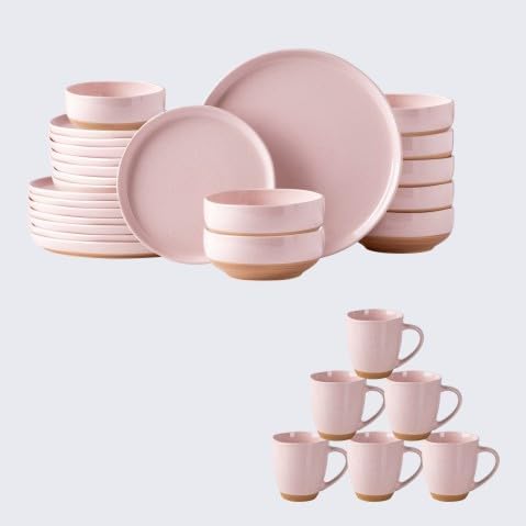 AmorArc Ceramic Dinnerware Sets for 830Pieces Handpainted Plates and Bowls Set with Rustic Terracotta Underside Scratch Resistant Stoneware Dishes Set Dishwasher &amp Microwave Safe