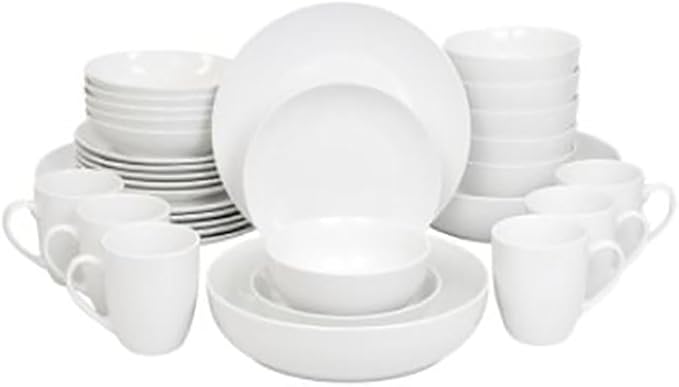 32 Piece White Porcelain Dinnerware Set with 2 Serving Bowls – Service for 6 Microwave &amp Dishwasher Safe Elegant Plate and Bowl Set for Everyday Use or Entertaining