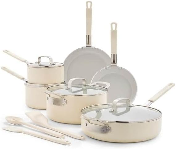 For 13 Pieces Ceramic Nonstick Cookware Set in Cream