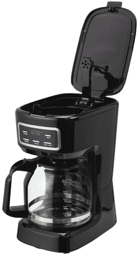 M∽A∽I∽N + Stay*s 12-Cup Digital Coffee Maker Machine Programmable Black Glass Carafe LED Display Clock Bold Brew Option 1.8L Capacity Dishwasher Safe