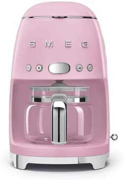 Smeg DCF02 Drip Coffee Maker Bundle with Extra Glass Carafe DCFC01 – 10-Cup Capacity Auto Start Keep Warm Function Retro 1950s Design – Pink