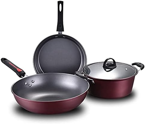3Pcs Kitchen Cookware Set Non- Stick Cookware Frying Pan Cooking Pot &amp Pan Saucepan with Glass lid Home