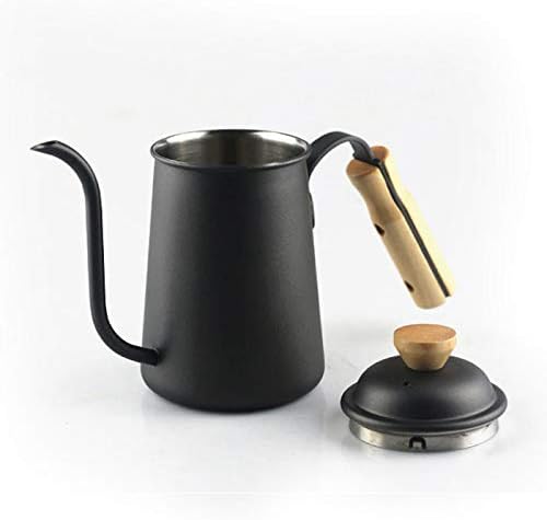 Coffee Press Long Narrow Spout Coffee Pot 304 Stainless Steel Wooden Hand Pour Over Drip Kettle for Coffee Maker Pots(Black)