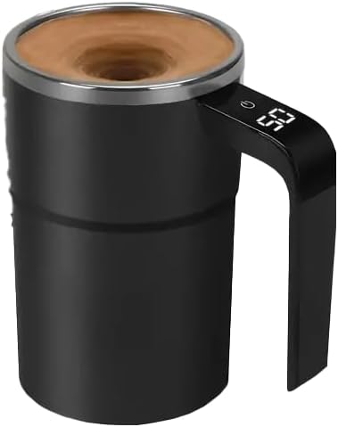 Automatic Stir Coffee g with Temperature Display – Rechargeable Self- Lid Stainless Steel Ideal for Milk and Beverages (White)