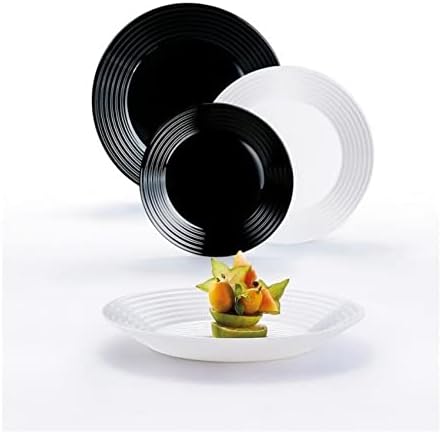 Unknown1 18 Piece. Glass Black White Dinnerware Set for 6 Solid Casual Square Piece Microwave Safe
