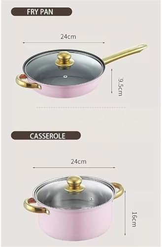 Saucepan SetKitchen Cookware Sets 6 Piece Cookware Set Frying Pan Milk Pan Soup Pot Saucepan Stainless Steel Kitchen Cooking Pot Set Cooking Set Cooking Pots (Orange One Size)
