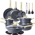 GiPP Pots and Pans Set Non Stick - 22 Pcs Grey Granite Kitchen Cookware Sets Nonstick Induction Cookware Non-toxic Cooking Pan Set with Lids PFOS and PFOA Free