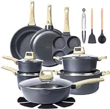 GiPP Pots and Pans Set Non Stick - 22 Pcs Grey Granite Kitchen Cookware Sets Nonstick Induction Cookware Non-toxic Cooking Pan Set with Lids PFOS and PFOA Free