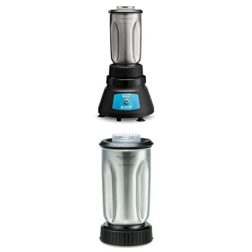 Bundle of Waring Countertop Bar Blender BevBasix™ Light Duty with 32 oz Stainless Steel Container + Waring Commercial CAC37 Complete Stainless Steel Container with Blade and Lid 32-OunceSilver