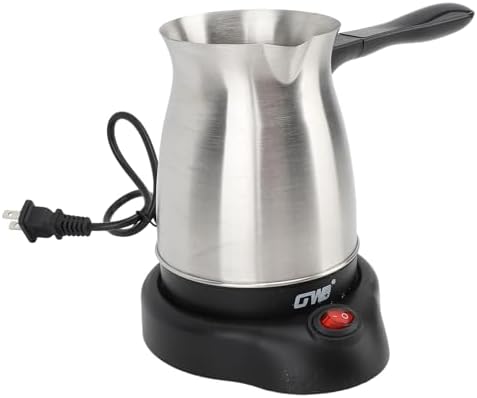 Sanpyl Turkish Coffee Pot Stainless Steel Arabic Greek &amp Turkish Electric Coffee Maker Machine Pot 600ml Coffee Tea Warmer Kettle with Removable Anti Scald Handle Cordless Base for Home &amp T