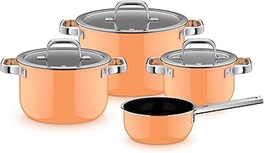 WMF Fusiontec Mineral Pro 0519405290 4-Piece Saucepan Set Durable Scratch-Resistant Material Induction Cookers Suitable for All Hob Types Made in Germany Papaya Orange