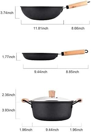 Kitchen s 3pcs Wok Frying Pan Saucepan with Lid Pots Pans Set Maifan Stone Nonstick Egg Pan Cooking Tools Cooking Set Cooking Pots(