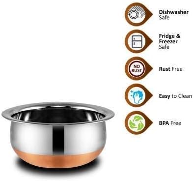 3 pcs Piece Handi Set with lid Cooking Serving Bowl Cookware Set of 3 Pieces with lid Size: 1.600 L 1.200 L 0.850 L (Copper)