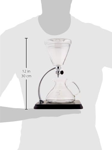 Yama Glass Silverton 16oz Coffee &amp Tea Brewer - Heat-Resistant Borosilicate Glass with Black Wood Base and Stainless Steel Filter