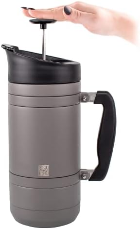 BruTrek® by Planetary Design Basecamp Coffee Press - Double Wall Vacuum Insulated Stainless Steel - Bru-Stop Technology No Grounds in Coffee No Spill Lid (Storm Gray 48 fl.oz)