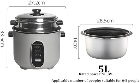 Rice Cooker with Steamer Basket Nonstick Inner Pot Keep Warm Function Includes Spatula &amp Measuring Cup 2-5L Capacity Serves 2-8 People(5L)