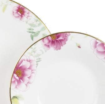 Unique Design 20 Piece Tempering Glass Kitchen Dinnerware Set 4 Dinner Plates 4 Side Plates 4 Bowls 4 Teacups &amp Saucers set Service for 4 (Rose Golden Rim)