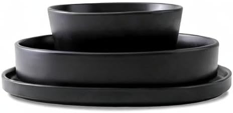 Stone Lain Celina Stoneware 12-Piece Dinnerware Set Cereal and Pasta Bowls Black Coupe