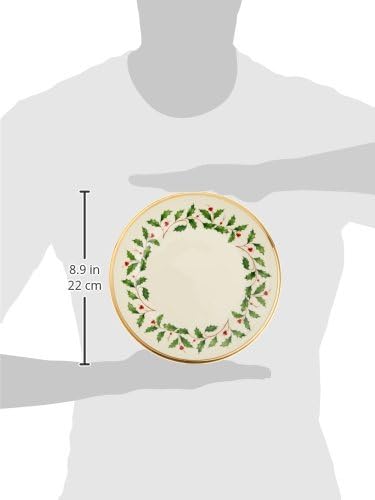 Lenox Holiday 6-Piece Salad Plates Dinnerware Set Service For 6 Porcelain Dishwasher Safe Round Plates Set Ivory Red &amp Green Perfect for Gatherings Hosting Christmas Dinnerware (Ivory 6 Pi