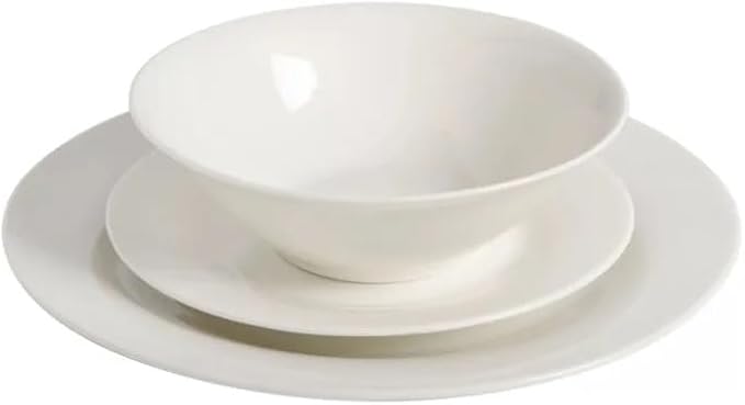 Round 12-Piece Dinnerware Set Family Hotel Tableware Ceramic Plates and Bowls
