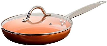 12 Piece Copper Ceramic Nonstick Cookware Set Fry Sauce Pan Casserole Fryer Insert S/Steel Spoon Spatula Ladle Slotted Turner Glass Lids Utensils