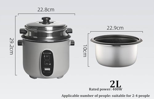 Rice Cooker with Steamer Basket Nonstick Inner Pot Keep Warm Function Includes Spatula &amp Measuring Cup 2-5L Capacity Serves 2-8 People(2L)