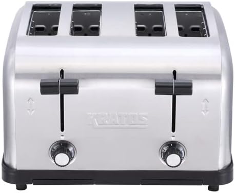 Kratos Commercial Four Slice Pop-Up Toaster 1.5 Wide Slots for Bagels and Special Breads Stainless Steel Countertop Toaster with Two Crumb Trays 120V 1800 Watts ETL Certified (29M-011)