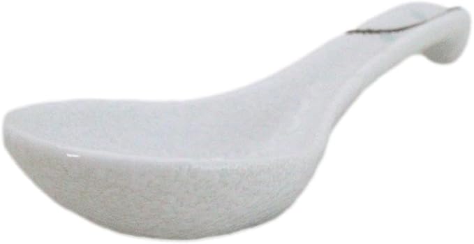 Ebros Gift Modern Yukino Hana Snow Flowers Ceramic Dinnerware Serveware Kitchenware Set Oriental Asian Restaurant Supply (Pack of 6 Asian Soup Spoons With Hook)
