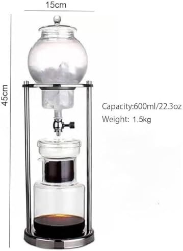 Cold Brew Drip Tower Ice Cold Brew Dripper Coffee Tower 600ml Cold Brew Drip Coffee Maker Adjustable Valve Reusable Stainless Steel Stand DIY Ice Coffee Brew Tower for Coffee and Tea