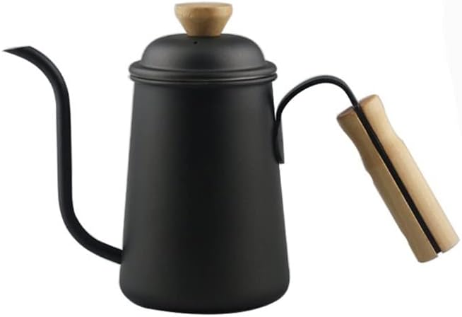 Coffee Press Long Narrow Spout Coffee Pot 304 Stainless Steel Wooden Hand Pour Over Drip Kettle for Coffee Maker Pots(Black)